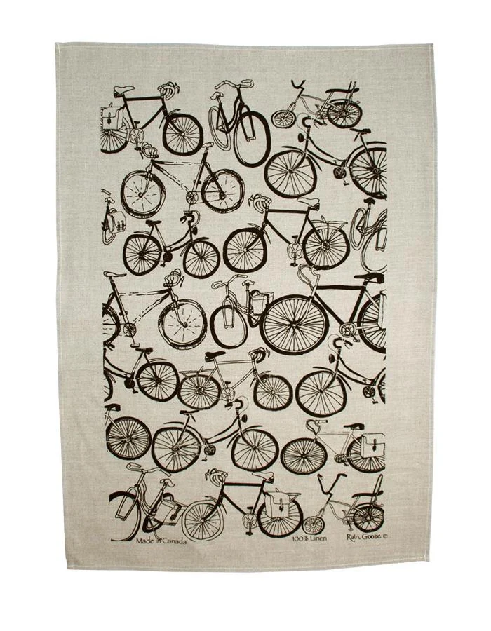 Rain Goose Linen Tea Towel Bike Oatmeal