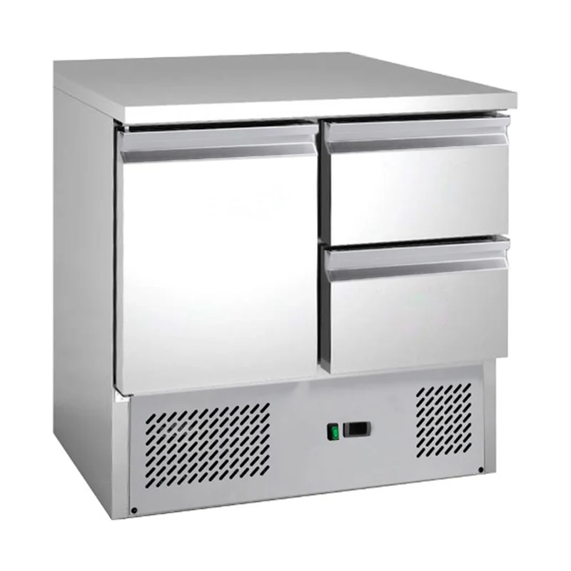 Saladette mit eingebauter Kühlung – 1 Tür + 2 Schubladen – Volumen: 147 Liter – 900 x 700 x 850 mm