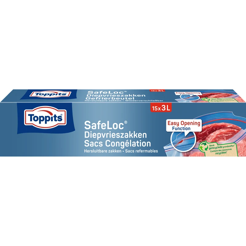 Toppits Safeloc Zip Diepvrieszakken 3L