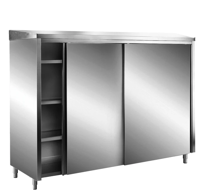 Saro Edelstahl-Lagerschrank mit Schiebetüren AISI 430, Schrägdach, 1400x600 mm