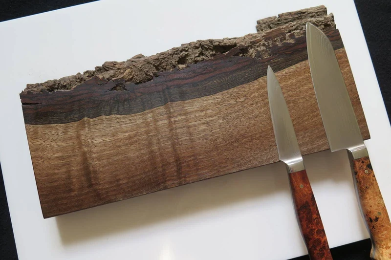 Magnetmesserhalter Live Edge Walnuss mit Rinde verschiedene Längen