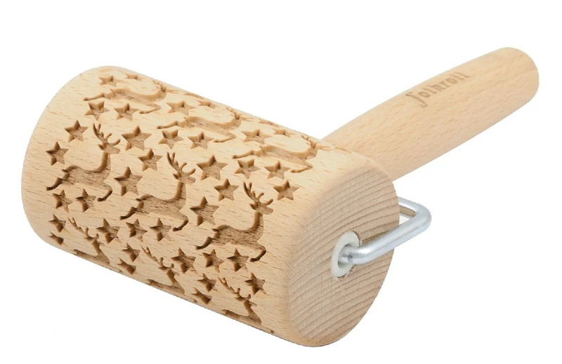 Teigrolle 3D-Motiv Rentier & Sterne - Mini 9,5 cm