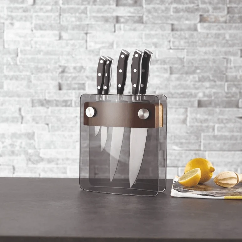 Denby 5 Piece Knife Block Set Smoked Glass