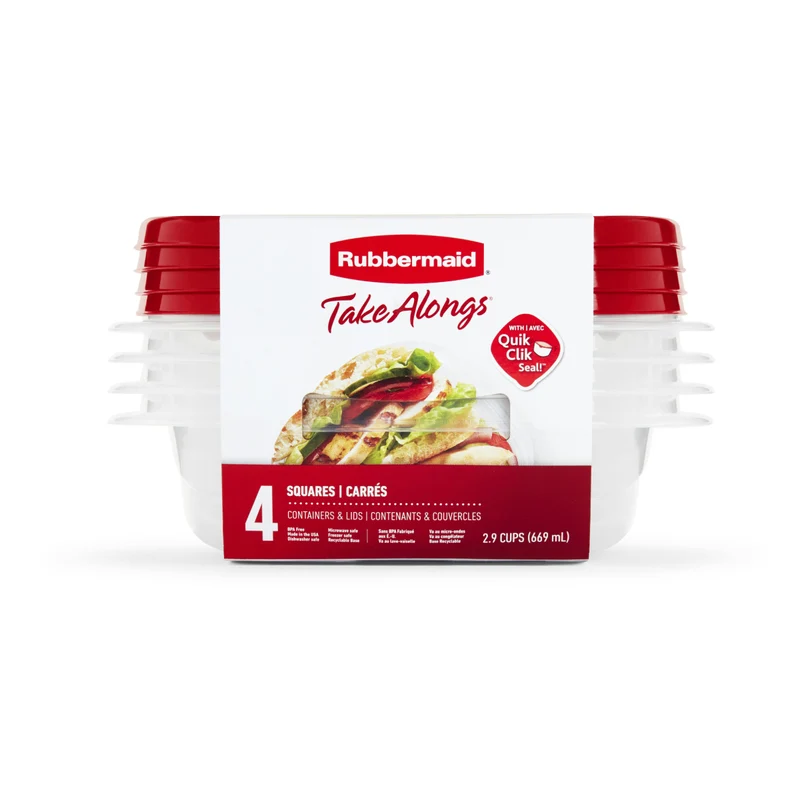 Rubbermaid TakeAlongs Medium Square Food Storage Containers with Lids (4-Piece) - Red