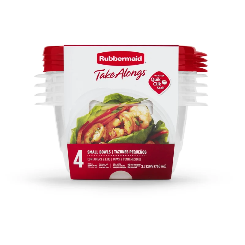 Rubbermaid TakeAlongs Bowl Food Storage Containers with Lids (4-Piece) - Red