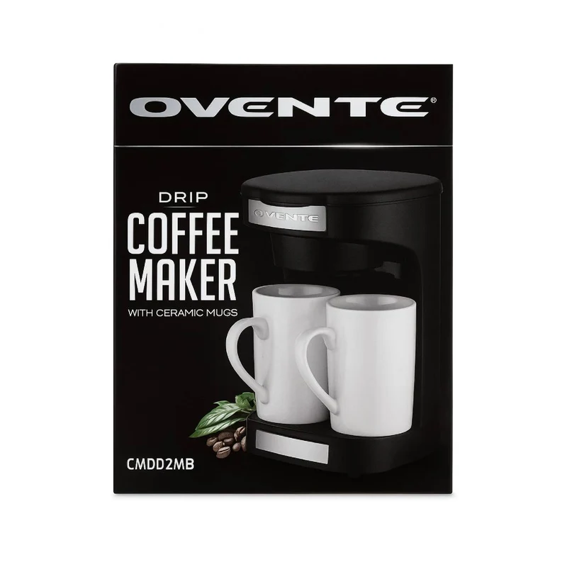 Ovente Drip Coffee Maker with Ceramic Mugs - Black