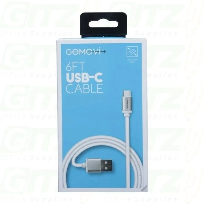 GoMovi 6 ft USB-C Cable with Metal Tip - White