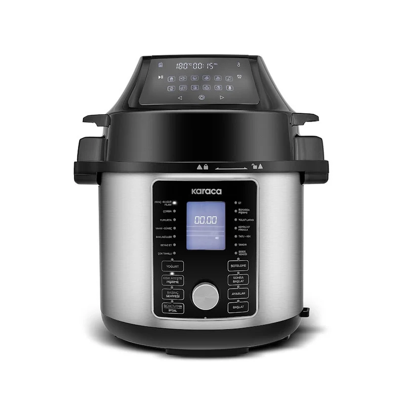Karaca Cooker 2 in 1 Multifunktionaler Schnellkochtopf Intelligenter elektrischer Schnellkochtopf und Airfryer Silver 6L