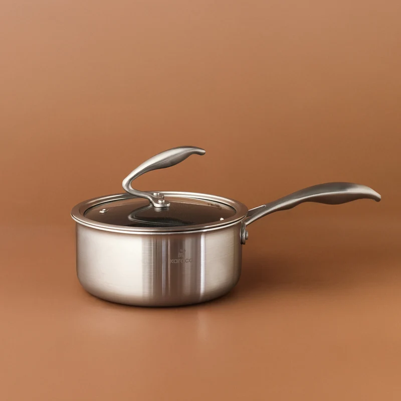 Karaca 5Ply PowerSteel 316+ Edelstahl-Induktionsstielkasserolle, 18 cm, Silber