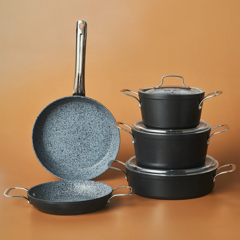 Karaca Biogranit Power-Inox Monet – 8-teiliges Topf- und Pfannenset Schwarz