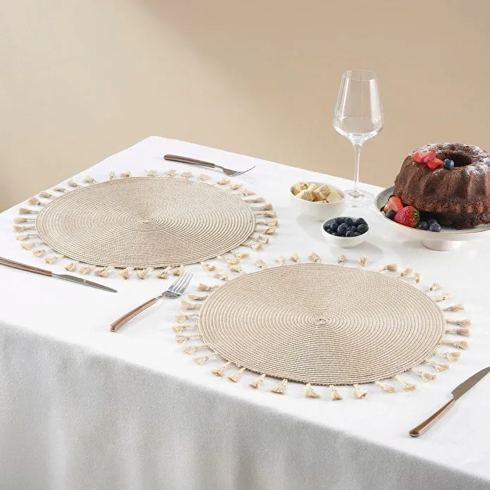 Karaca Home Lionel Platzset mit Fransen, 2-teilig, Natur