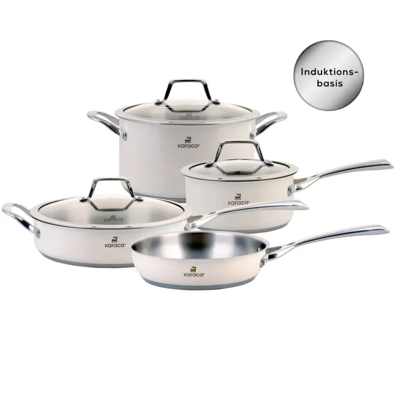 Karaca Induktions Edelstahl Creme Kochgeschirr Set 7 Teilig