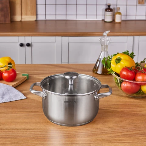 Karaca Elite Edelstahl-Induktions-Kochtopf mit Deckel, 20 cm, Silber