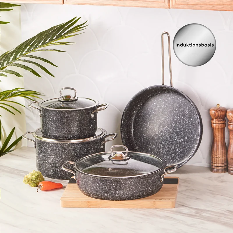 Karaca Biogranit Steel Plus 7-teiliges Kochtopfset Schwarz