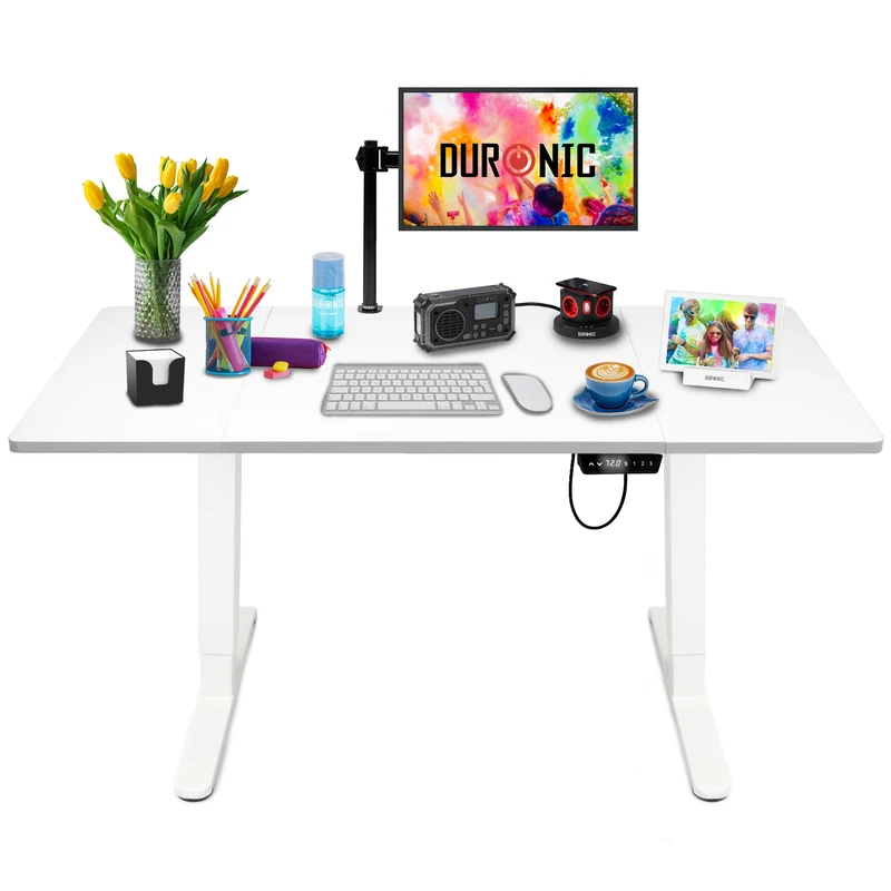 Duronic CD160 WE Höhenverstellbarer Schreibtisch, Computertisch für Büro und Gaming, elektrischer Schreibtisch mit USB Port, 160 x 60 cm Sitz-Steh-Schreibtisch, Höhenverstellbar von 72 bis 118 cm