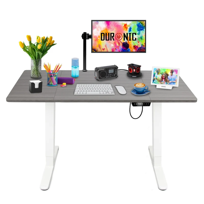Duronic CD140 WG Höhenverstellbarer Schreibtisch, Computertisch für Büro und Gaming, elektrischer Schreibtisch mit USB Port, 140 x 60 cm Sitz-Steh-Schreibtisch, Höhenverstellbar von 72 bis 118 cm
