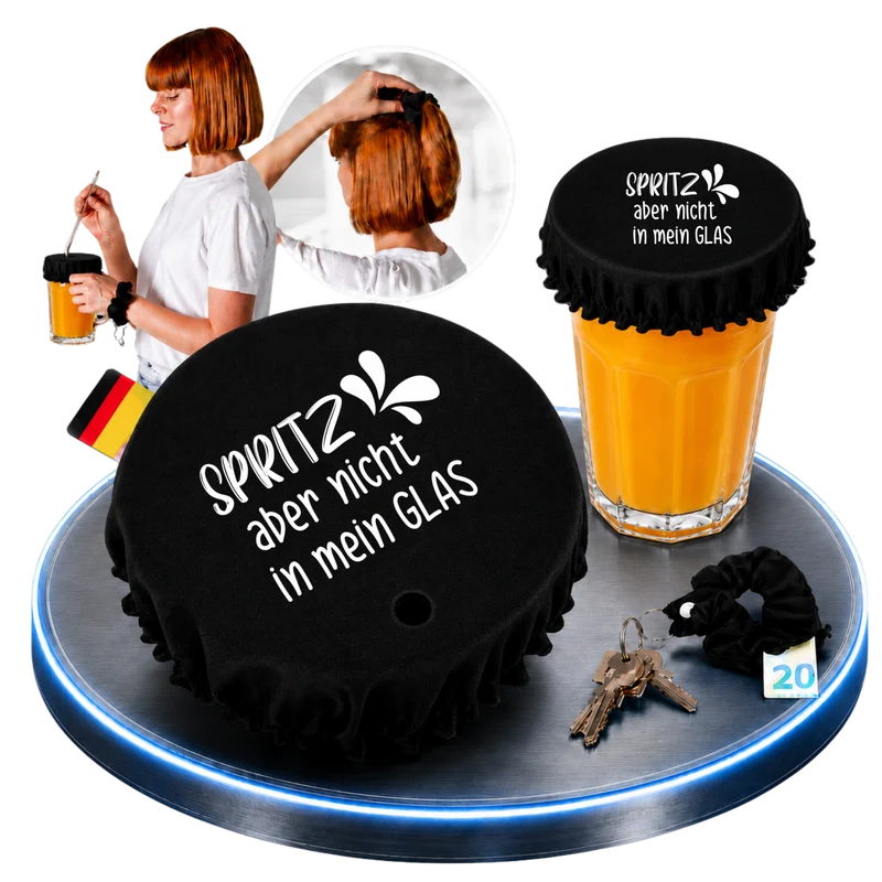 Getränkeschutz-Scrunchie 4in1 – „Spritz, aber nicht in mein Glas“