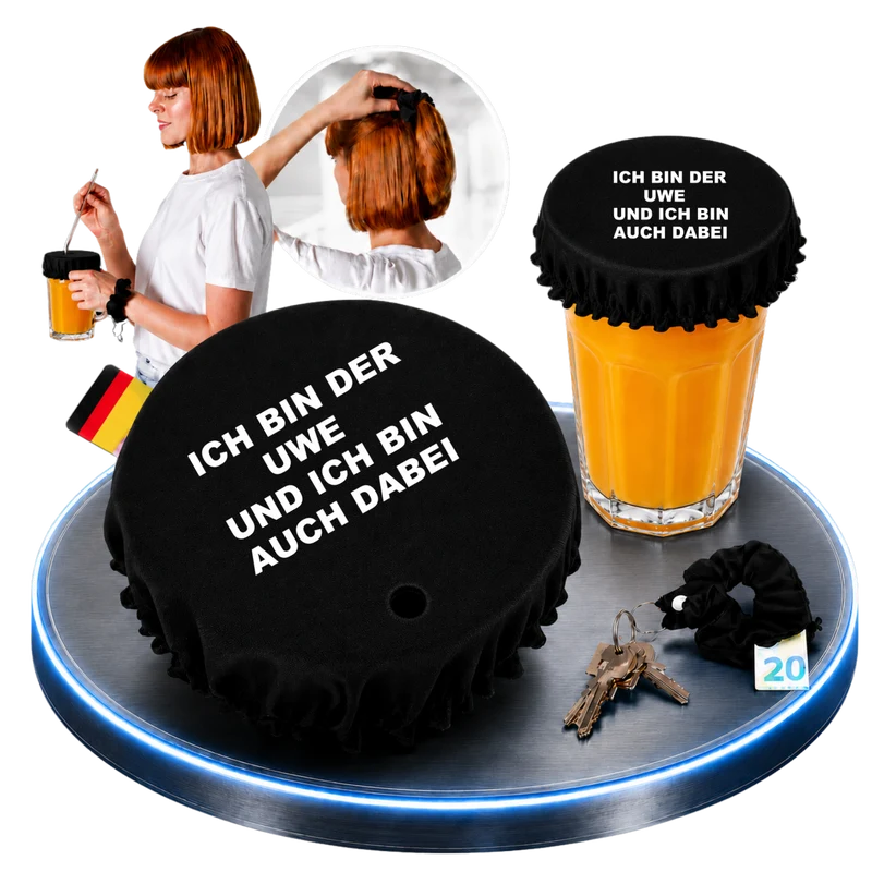 Getränkeschutz-Scrunchie 4in1 – „Ich bin der Uwe und ich bin auch dabei“