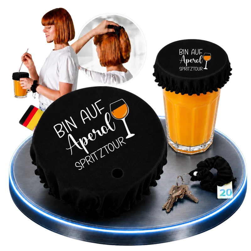 Getränkeschutz-Scrunchie 4in1 – „Bin auf Aperol Spritztour“