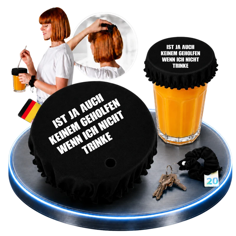 Getränkeschutz-Scrunchie 4in1 – „Ist ja auch keinem geholfen, wenn ich nicht trinke“