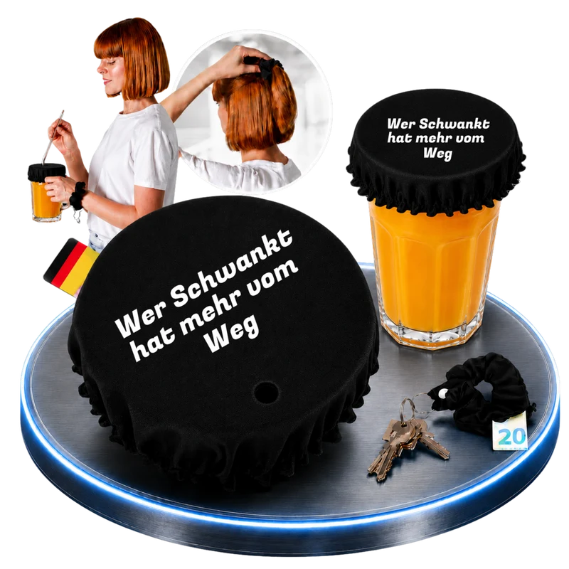 Getränkeschutz-Scrunchie 4in1 – „Wer schwankt, hat mehr vom Weg“