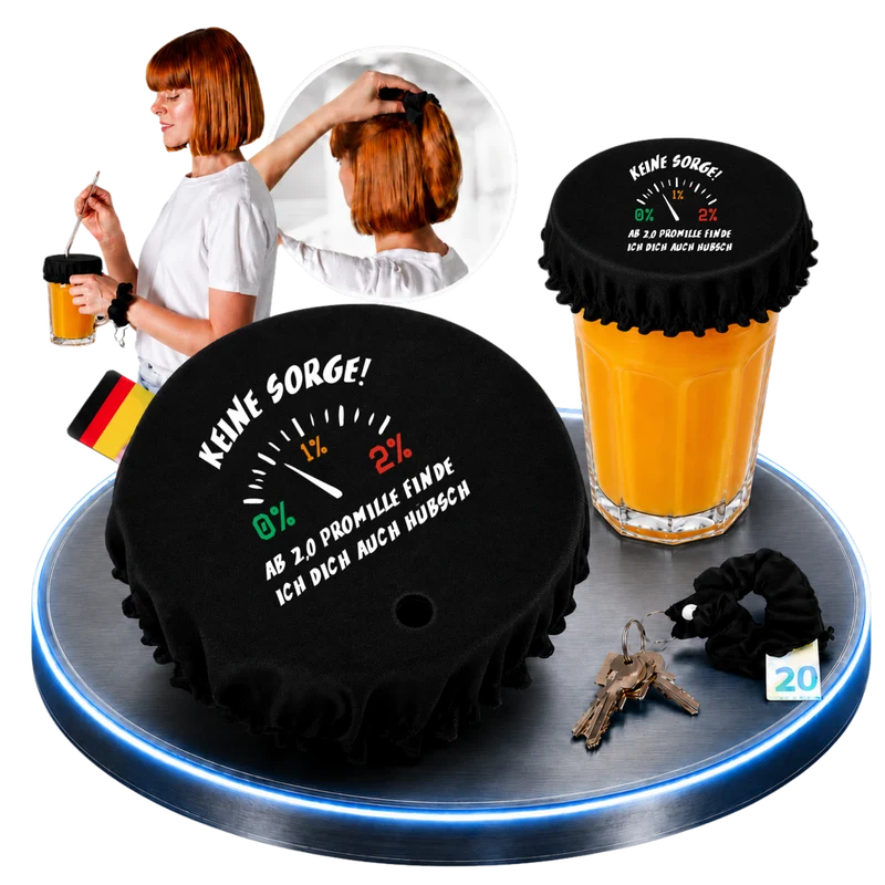 Getränkeschutz-Scrunchie 4in1 – „Ab 2,0 Promille finde ich dich auch hübsch“