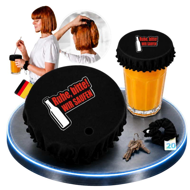 Getränkeschutz-Scrunchie 4in1 – „Ruhe bitte, wir saufen“