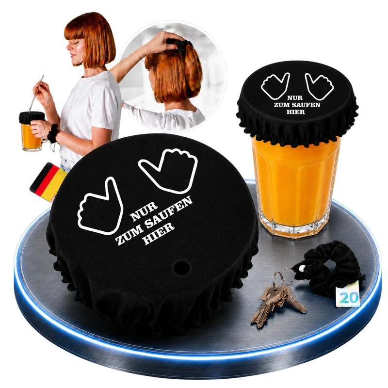 Getränkeschutz-Scrunchie 4in1 – „Nur zum Saufen hier“