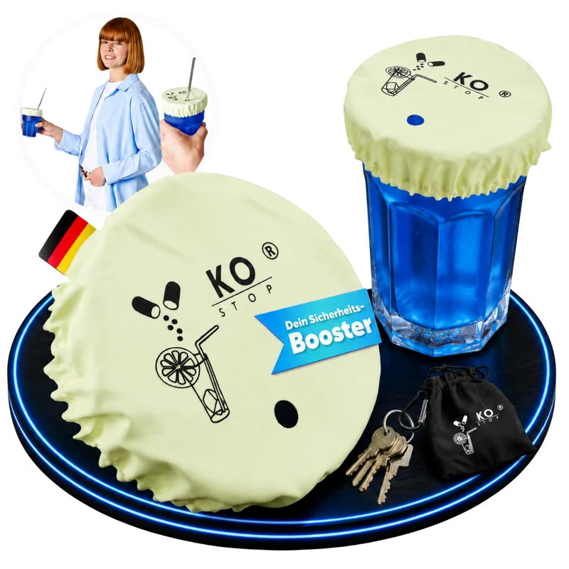 Glow-Getränkeschutz 2in1 mit Schlüsselanhänger | KO STOP®