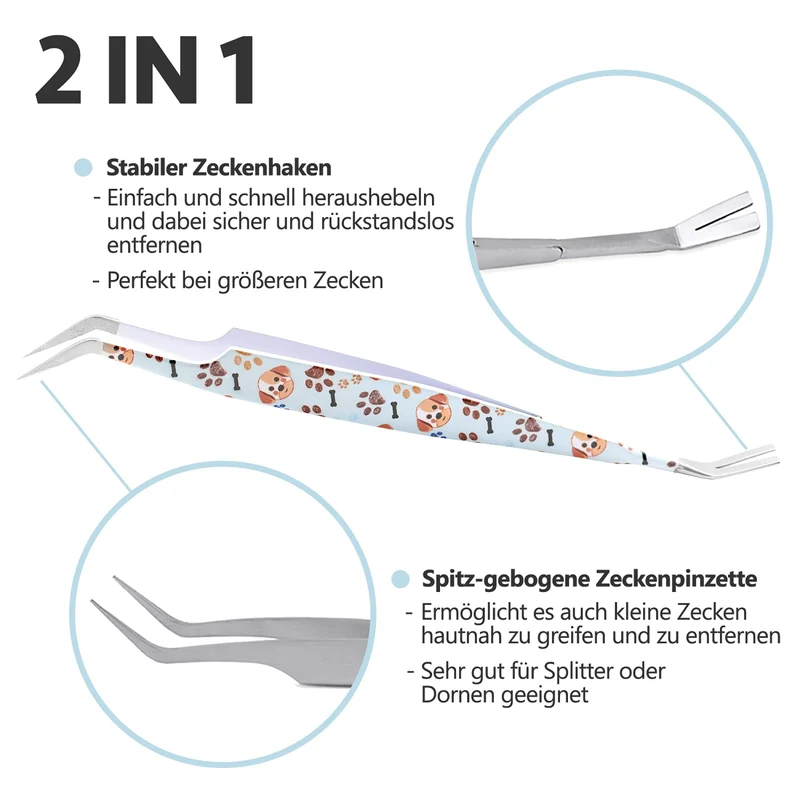 2-in-1 Profi Zeckenzange - für Hunde und Katzen - Hellblau