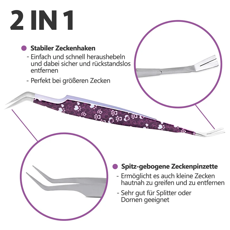 2-in-1 Profi Zeckenzange - für Hunde und Katzen - Violett