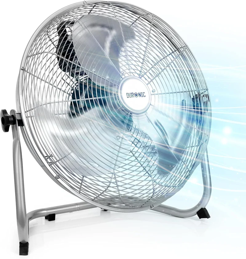 Duronic FN16 Bodengebläse | Ventilator 40 cm | Bodenventilator mit 4 Geschwindigkeitsstufen | 75 W Standventilator in Chrom | Windmaschine mit hohem Luftdurchsatz | Verstellbar in Neigung um 90°