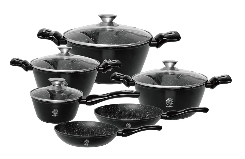 10-teiliges Kochgeschirr Set mit Antihaftbeschichtung – Töpfe 20/24/28 cm & Pfannen 24/28 cm – inkl. 16 cm Kasserolle – Induktionsgeeignet, Glasdeckel, Marmor-Beschichtung