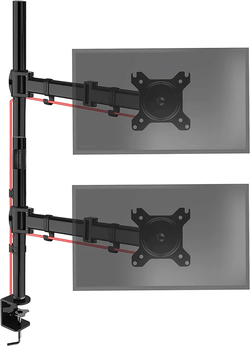 Duronic DMT252VX2 Monitorarm | Vertikale Monitor Halterung 2 Bildschirme bis 27" Zoll | 100 cm Stange | LCD LED Display bis 8 kg | Neigbar -90° bis +85° | Drehbar 360° | Monitorhalterung Tischklemme