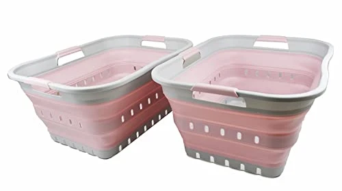 SAMMART 42L zusammenklappbarer Wäschekorb aus Kunststoff – faltbarer Pop-Up-Aufbewahrungsbehälter/Organizer – tragbare Waschwanne – platzsparender Wäschekorb (2er-Set)