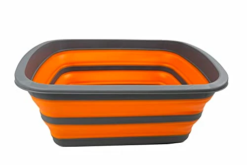 SAMMART Zusammenklappbare Wanne, 10 l, zusammenklappbar, tragbar, platzsparend, aus Kunststoff (Grau/Orange)