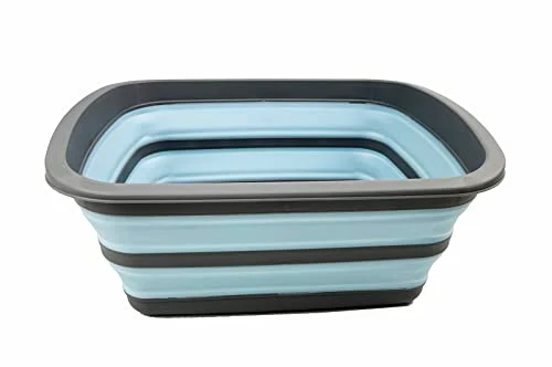 SAMMART Zusammenklappbare Wanne, 10 l, zusammenklappbar, tragbar, platzsparend, aus Kunststoff (Grau/Seeengel)