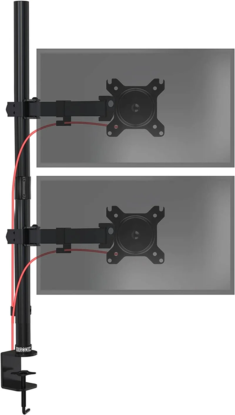 Duronic DMT152VX1 Monitorarm | Vertikale Monitor Halterung 2 Bildschirme bis 27" Zoll | 100 cm Stange | LCD LED Display bis 8 kg | Neigbar -90° bis +35° | Drehbar 360° | Monitorhalterung Arm