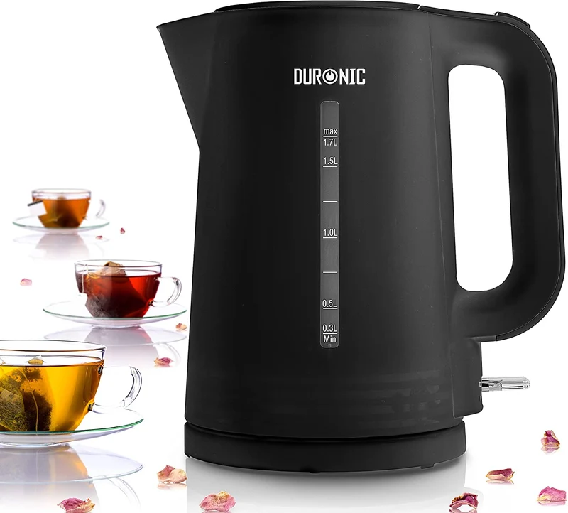 Duronic Wasserkocher EK17 BK | 1,7l Fassungsvermögen | 2200 Watt | Schnellkochend | Basis mit kabellosem Wasserkocher | Automatische Abschaltung | Zeitgemäßes Design | Schwarz