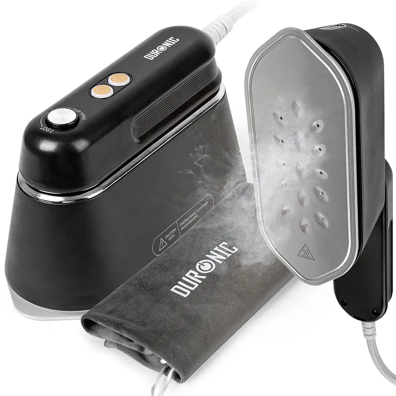 Duronic HS90 BK Mini Reisebügeleisen, 1200W Mini Bügeleisen Dampfglätter, Dampfbügeleisen 90ml Wassertank, kleines Reisebügeleisen dampf, Handbügeleisen Keramikfläche, für Kleidung nähen, schwarz