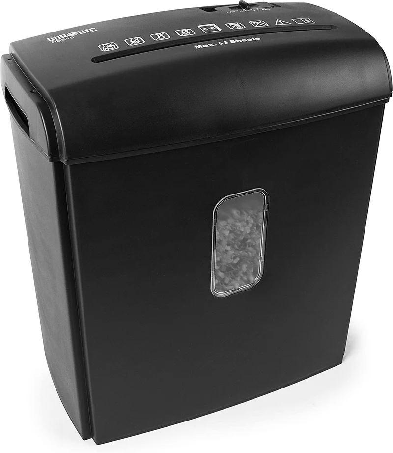 Duronic PS815 Aktenvernichter, Schredder mit Sicherheitsstufe P4, Reißwolf für Büro und Home-Office, Zerkleinerer für 6-8 Blatt Papier, 15 Liter