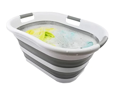 SAMMART 40L zusammenklappbarer Wäschewaschbottich aus Kunststoff – faltbarer Pop-Up-Wäschekorb/Wäschekorb – tragbarer Waschbottich – Pop-up-sparend