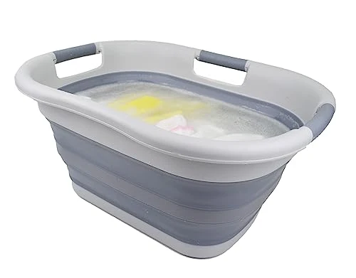 SAMMART 30L zusammenklappbarer Wäschekorb aus Kunststoff – faltbarer Pop-Up-Aufbewahrungsbehälter – tragbare Waschwanne – platzsparender Wäschekorb