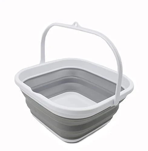 SAMMART 5,5 l zusammenklappbarer quadratischer Eimer/Faltbarer quadratischer Wassereimer/tragbare Wanne mit Griff – einfache Aufbewahrung durch Pop-up-Aufbewahrung