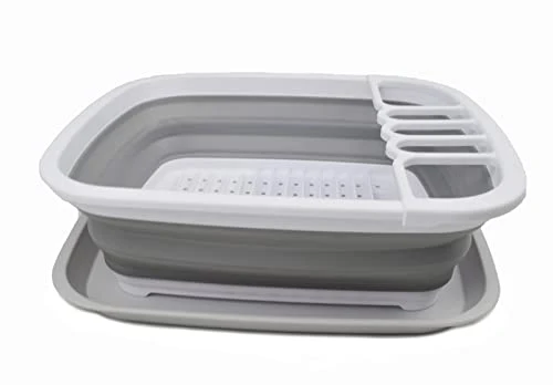 SAMMART 8L faltbares Abtropfgestell mit Abtropffläche – zusammenklappbares Trockengestell-Set – tragbarer Geschirr-Organizer – Pop-up-sparend