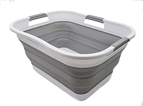 SAMMART 30L Faltbarer Wäschekorb aus Kunststoff – Faltbarer Pop-Up-Aufbewahrungsbehälter – Tragbare Waschwanne – Pop Up Platzsparender Korb/Korb - Wasserkapazität 24L