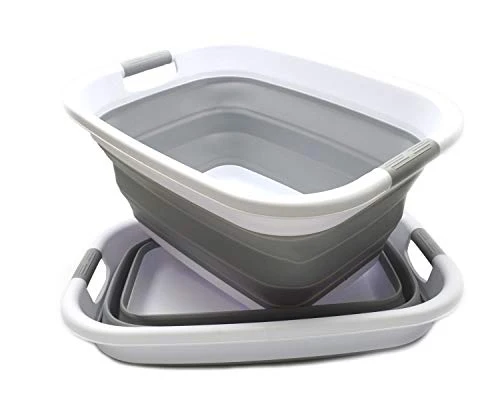 SAMMART 31L (2er-Set) zusammenklappbarer Wäschewaschbottich aus Kunststoff – faltbarer Pop-Up-Aufbewahrungsbehälter/Organizer – tragbarer Wäschekorb – platzsparender Wäschekorb