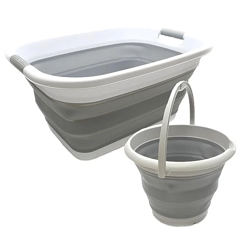 SAMMART 2-teiliges Set: 31 l zusammenklappbarer Kunststoff-Wäschekorb und 10 l zusammenklappbarer Eimer/Wassertopf
