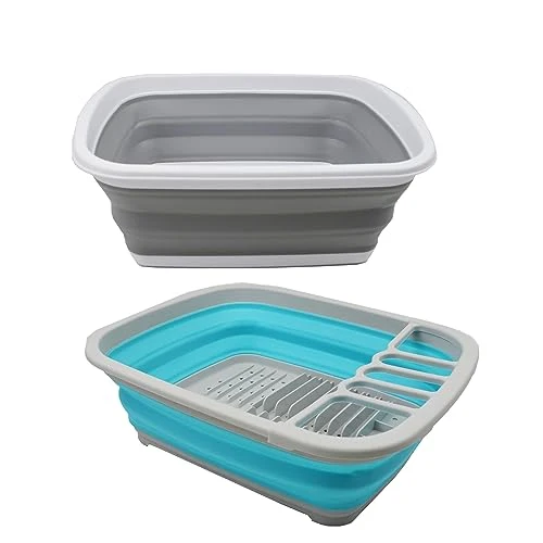 SAMMART 10L Faltbare Kunststoffwanne & 8L faltbares Abtropfgestell mit Abtropfbrett