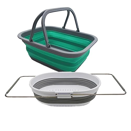 SAMMART 9,2 l zusammenklappbare Wanne mit Griff + 5 l ovales Sieb über der Spüle